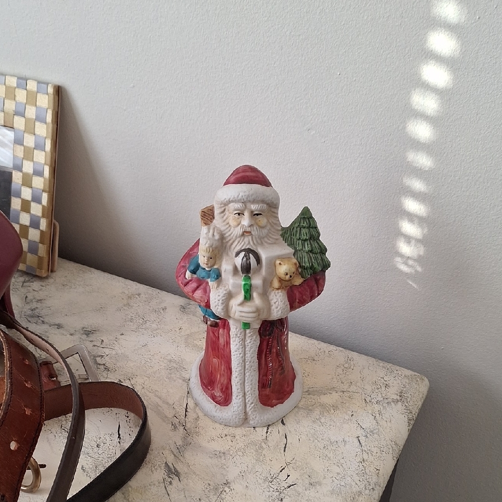 Charming Santa Claus Figurine with Green Tree and Bear